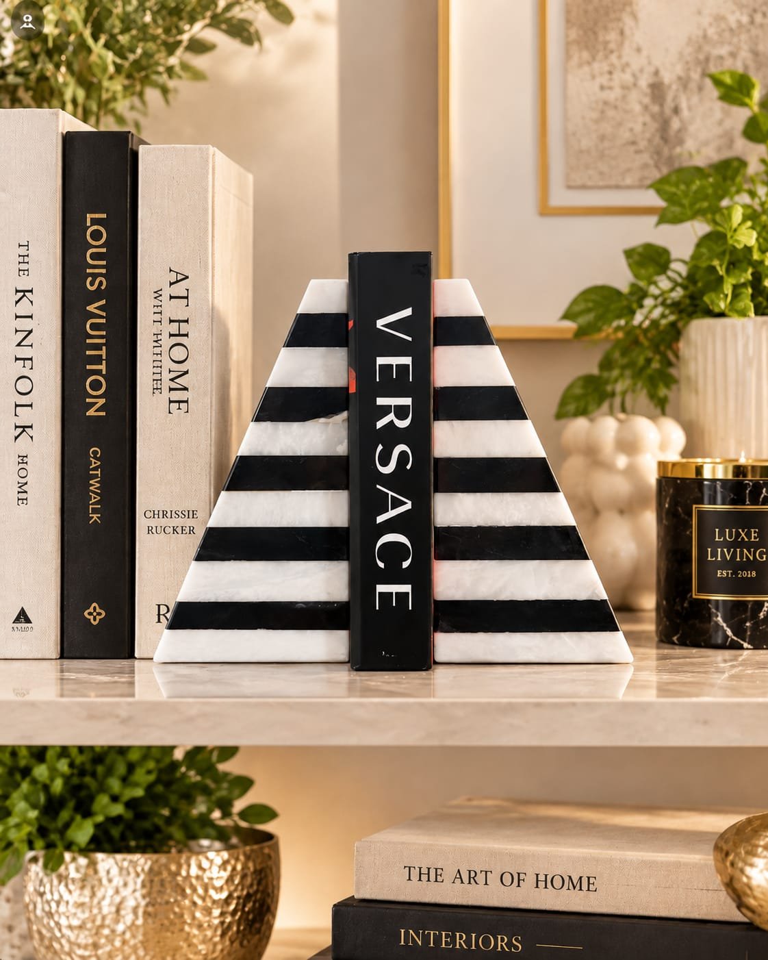 WhatsApp Image 2026-09-08 at 7.36.41 PM Versace Inspired Black & White Marble Pyramid Bookend - Image 1