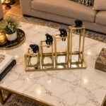Golden Reflections of Wisdom - Abstract Thinker Sculpture with Golden Stands